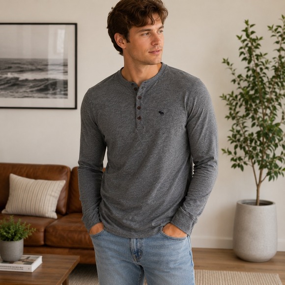 Abercrombie & Fitch Other - Abercrombie Fitch Mens Gray Long Sleeve Henley Shirt Muscle Fit XL Y2K 90s